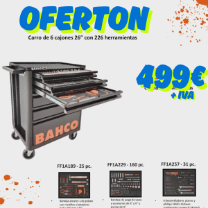 Carro de 6 cajones 26” con 226 herramientas BAHCO